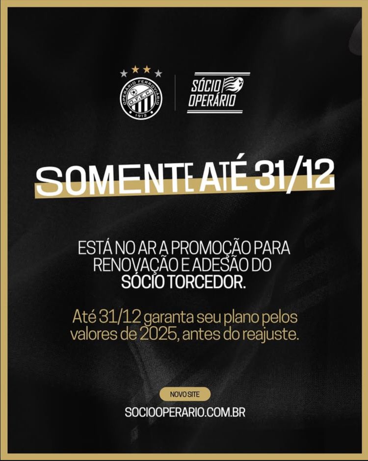 Último dia para renovar ou adquirir Sócio-Torcedor do Operário com valores de 2025